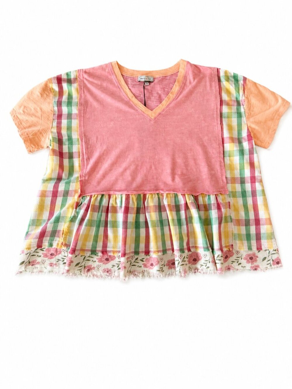 Sage + Fig Boho Baggy Upcycle T Shirt Style Ruffle Hem Slouchy Feminine Top - Picture 8 of 10